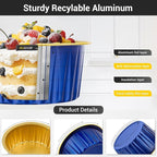 EUSOAR Aluminum Foil Baking Cups with Lids, Royal Blue 100pcs 5oz Creme Brulee Ramekins Disposable, Muffin Liners Cups，Mini Cheesecake Foil Pans Dessert Containers with Lids for Party Favor Birthday