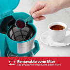 Holstein Housewares 5 Cup Drip Coffee Maker – Compact and User-Friendly with Auto Pause & Serve, Reusable Filter, Measuring Spoon & Glass Carafe, Office & Dorm Use, Teal
