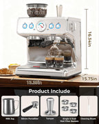 COWSAR 20 Bar Espresso Machine with Grinder & Milk Frother Steam Wand, 58mm Expresso Coffee machines, Commercial Stainless Steel Coffee Maker for Cappuccino and Latte, Perfect for Home and Café Use