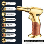 Dual Flame Butane Torch Gun – Refillable Handheld Mini Blow Torch for Cooking, Crème Brûlée, Welding, Soldering, Resin Art – Adjustable Flame & Ignition Lock–Limited Gold Brown by inZaynity