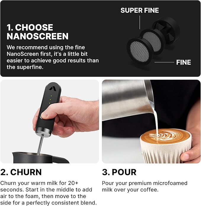 Subminimal NanoFoamer V2 Performance Milk Foamer | NEW Model Edition | Waterproof, Dual-Speed, Stainless Steel | Microfoamed Milk in 30 Seconds, Barista-Style Coffee Drinks Home