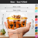 EUSOAR Mini Cheesecake Pans, 100pcs 5oz Halloween Cupcake Liners Baking Cups with Lids, Oven Safe Dessert Muffin Pan Creme Brulee Ramekins Disposable Containers for Gathering Club Wedding Party
