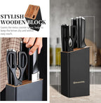 Black Knife Set with Wooden Block, 7 Pieces Sharp Knife Block Set with Stainless Steel Blade Ergonomic Handle, Dishwasher Safe Knives Set