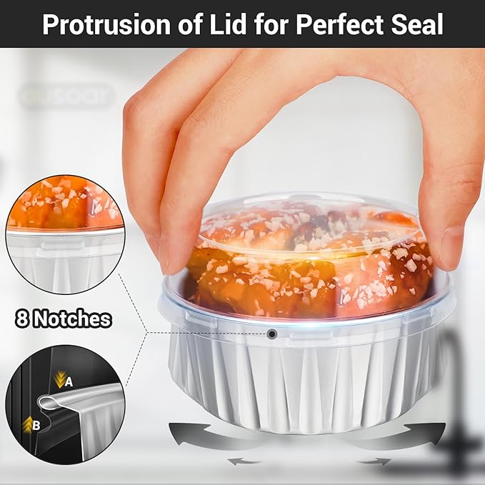 EUSOAR Disposable Creme Brulee Ramekins, Silver 25Packs 5oz Baking Cups with Lids Mini Muffin Liners, Dessert Cheesecake Pan Creme Brulee Cupcake Containers for Catering Gathering Club Wedding Party