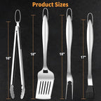 SHINESTAR Heavy Duty Grill Tools Set, Stainless Steel Grilling Accessories with Spatula, Tongs, Fork and Basting Brush, 4PCS, Ideal Grilling Gifts for Man