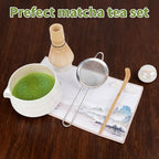 Matcha Whisk Set,Ceramic Matcha Set,Bowl With Spout, Powder Starter Sifter, Ceramic Whisk Holder, 8 pcs Matcha Tea Kit for Matcha Lovers