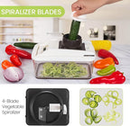 RüK Vegetable Chopper, Extra Large Chopper Vegetable Cutter, Multifunctional 10-in-1 Pro Food Chopper - 6 Blades, 4 Vegetable Spiralizers, E-Recipes - Veggie Chopper with Container