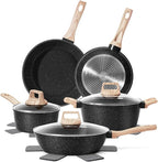 12 Pcs Pots and Pans Set, Nonstick Cookware Sets Black Granite Induction Cookware, Non-toxic Healthy Non Stick Kitchen Cooking Set with Frying Pans Set, Saucepans,Steamer (PFAS, PFOA, PFOS Free)