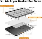 Air Fryer Basket for Oven, Extra Large 18.8" x 12.8" Oven Air Fryer Basket and Tray Set with 30 PCS Parchment Papers, DEGOVIN Stainless Steel Oven Pan and Crisper Tray (Black)