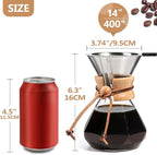 Pour Over Coffee Maker 14 OZ, 4 Cup Borosilicate Glass Drip Coffee Maker with Reusable Stainless Steel Filter and Cork Grip for Home Café 400 ML (Diamond Shape)