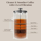 Veken French Press Coffee Maker 34oz 1 L, No Plastic Touching Cafe, Heat Resistant Thickened Borosilicate Glass, Stainless Steel Brewer,Cold Brew Cafetera Teapot for Kitchen Travel Camping,Dark Pewter
