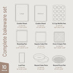 BAKKEN 10-Piece Kitchen Baking Pan Set - Commercial Grade Carbon Steel Bakeware, With Nonstick Coating, Stackable and Space-saving Design, PFOA, PFOS, PTFE Free, Oven Safe (Up To 450°F), Gray Marble