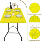 10 Pack Fitted Tablecloth for 6 Foot Rectangle Tables, Yellow Elastic Outdoor Picnic Table Cover, Washable Stretch Folding Table Cloths 6 ft for Camping Party Patio Kitchen Banquet, 30" W x 72" L