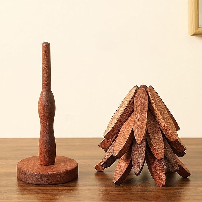 Natural Wood Tree Trivet Set, 𝐍atural Tree Trivet Set - 4 Wooden Trivets,4 Wooden 𝐓rivets & 1 Stand Like a Christmas Trees,for Hot Dish,Pot,Bowl,Teapot,Hot Pot Sets (Walnut Finish 3 Trivets,3set)