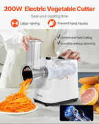 VEVOR Electric Cheese Grater Salad Maker, 200W Salad Shooter, Electric Vegetable Slicer Shredder Chopper for Fruits with 5 Attachments, Stainless Steel Food Cutter for Vegetables, and Cheeses