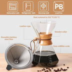 Pour Over Coffee Maker 34 OZ, 10 Cup Borosilicate Glass Drip Coffee Maker with Reusable Stainless Steel Filter and Cork Grip for Home Café 1000 ML (Diamond Shape)