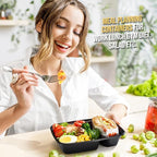Glotoch Express 300 Pack 32oz Black 2 Compartment Square Meal Prep Containers, Food Storage Containers with Lids for Microwave Dishwasher Freezer Safe