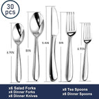 Heavy Duty Silverware Set for 6, 30 Piece Premium Stainless Steel Flatware Utensils Cutlery Set Including Steak Knife Fork and Spoon, Dishwasher Safe, Gift Package for Wedding Housewarming