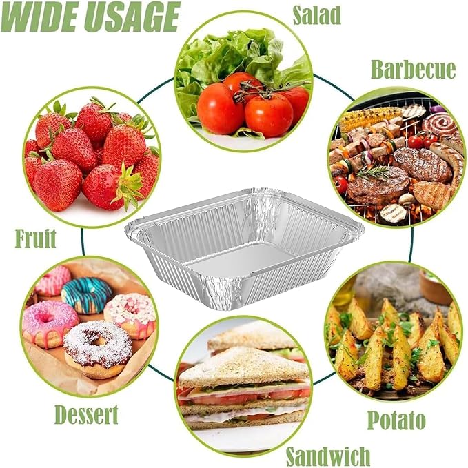 WANBAO 20 PACK 9.8"x7.2" Disposable Tin Foil Pans with Lids 4 LB Aluminum Pans To Go Containers for Cooking, Baking, Catering Party Meal Prep, Take Out, Freeze