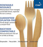 Disposable Wooden Cutlery Set - 100% Home Compostable - 100 Mix - (40 Forks, 40 Spoons and 20 Knives) 6.5", Bamboo Utensils Alternative, Eco-Friendly, Organic, Sustainable and Carbon Neutral Certified