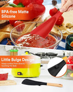 Cooking Spoon for Nonstick Cookwares, Great for Cooking and Serving Sturdy BPA-Free Matte Silicone, Wood Handle Spoon for Mixing, Scoop, and Scrape (Black & Red, 11.4 inch)