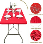 6 Pack Stretch Fabric Table Top Cap Cover, fits 8' Tables, Spandex Table Covers Washable Elastic Universal Rectangle Tablecloth Protector for Indoor Outdoor Party Picnic Wedding, Red, 30" W x 96" L