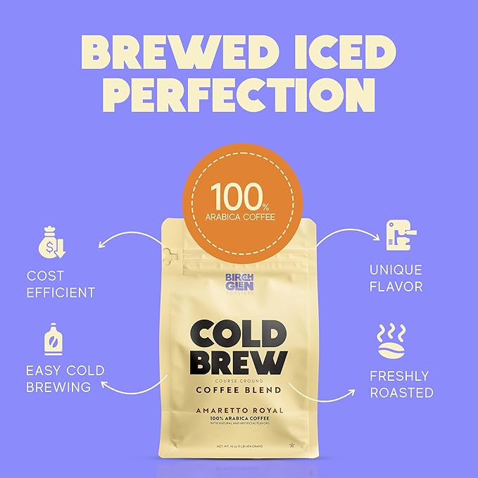 Birch Glen Roasters Cold Brew Coffee | Flavored Coarse Ground Coffee | Medium Roast | Artisanal Roasting | 100% Arabica |1 LB Bag | S'mores