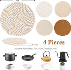 Billbotk 7" Trivets for Hot Dishes, Hot pots and Pans, 4 Heat Resistant Hot Pads, Pot Holders for Kitchen, Home Essentials for New Home and Farmhouse Decor, Fall Decorations for Home(Brown)
