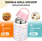 Soup Thermo for Hot Food Kids 16oz Insulated Food Jar Leakproof Thermo Lunch Container for Kids Wide-Mouth Stainless Steel Lunch Box for School with Handle Folding Spoon(3+)