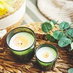 8 OZ Thick Candle Jars for Making Candles 15 Pcs, Green Empty Jars with Wood Lids for Candle Making, Sample Container,Clear Green