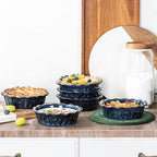 vicrays Ceramic Pie Pan for Baking - 5.5 inch Small Pie Plates Deep Dish Round Pot Casserole Mini Serving Bowl, Microwave Oven Safe for Dessert Apple Pie Cake Tart Pizza, Set of 6 - Blue