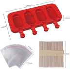 Ozera 2 Pack Popsicles Molds, Homemade Cake Pop Molds Cakesicle Molds Silicone Popcical Molds, 4 Cavities Ice Pop Cream Molds Maker with 50 Wooden Sticks & 50 Popsicle Bags for DIY Popsicles
