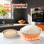 Heating Sourdough Bread Proofing Basket Set, Electric Thermostatic Silicone Batter Bowl, 9 Inch Round Foldable Proofing Bowl, Sourdough Bread Baking Supplies