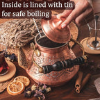 Vintage 100% Solid Pure Copper Turkish TeaPot Tea Kettle Pot for Stovetop Stove Top Traditional Decorative Fancy Arabic Moroccan Party Serving Kitchen Antique Handmade Unique Style Gooseneck Gift