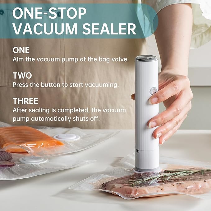 Vacuum Sealer, Handheld Vacuum Sealer for Food, Compact Vacuum Sealer Machine with 12 Reusable Vacuum Bags, Portable Cordless Vacuum Sealer Set for Travel, Fresh & Save Meal Prep Sous Vide