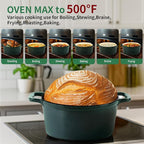 Enamel Cast Iron Dutch Oven with Lid, Round Casserole Pot for Bread Baking, Braising, Roasting, and Stews, Heavy-Duty, Oven Safe, Induction Compatible (4.7QT,Green)