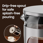 BAYKA 34oz French Press Cold Brew Coffee Maker, Heat and Cold Resistant Thickened Borosilicate Glass Stainless Steel Coffee Press, Iced Coffee Pot Tea Pitcher for Kitchen Travel Camping,1 Liter,Silver