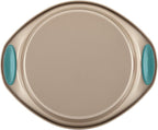 Rachael Ray 47578 Cucina Nonstick Bakeware Set with Grips Includes Nonstick Bread Pan, Baking Sheet, Cookie Sheet, Baking Pans, Cake Pan and Muffin Pan - 10 Piece, Latte Brown with Agave Blue Grips