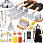 33PCS Griddle Accessories Kit, Flat Top Grill Accessories Set for Blackstone and Camp Chef, Stainless Steel Grill Spatula Set with Enlarged Spatulas, Basting Cover, Burger Press for Outdoor Barbecue