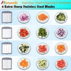 Stainless Steel Vegetable Chopper with 4 Blades - Pro Food Chopper with Container - Veggie Salad Onion Chopper - Potato Dicer - Tomato Cutter