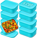 Nuogo 8 Pcs 6 Cup Silicone Freezer Trays with Lid Soup Containers Reusable Freezer Silicone Molds Rectangle Containers Ice Trays for Sauces Stews Curries, Lake Blue