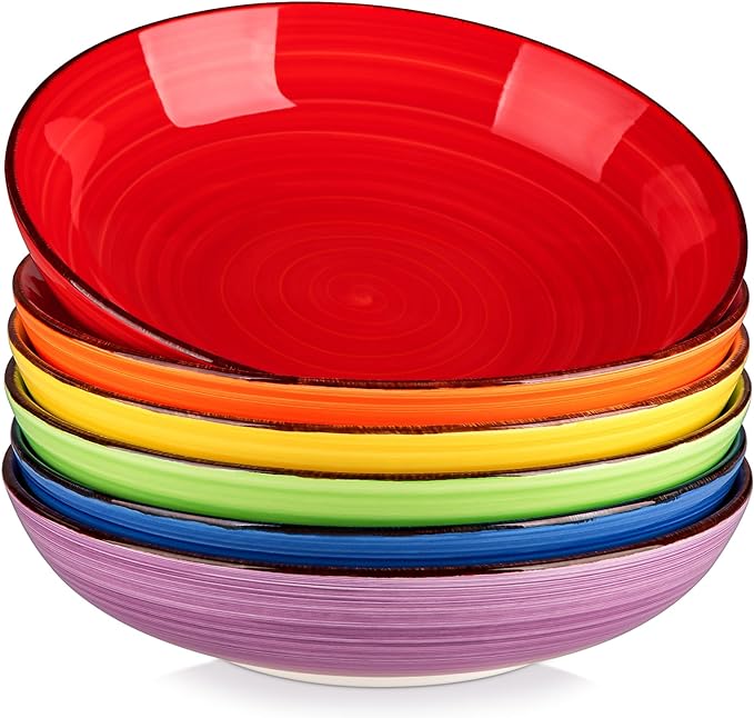 vancasso Bonita Pasta Bowls Set of 6, 50oz Large Salad Bowls for Kitchen, Corlorful Stoneware Serving Bowls Dishwasher & Microwave Safe