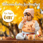 Silicone Baby Feeding Set 7 Pcs, Baby Led Weaning Supplies, Baby Feeding EatincSupplies Set BPA Free, Baby Essentialsfor Newborn Gift Bear
