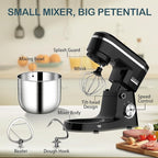 Household Stand Mixer with 6.5 Quart Bowl, Electric Food Mixer 10+p Speeds 660W, Kitchen Tilt-Head Bread Dough and Cake Mixers with Dough Hook, Whisk, Beater, Splash Guard and Egg Separator (Black)