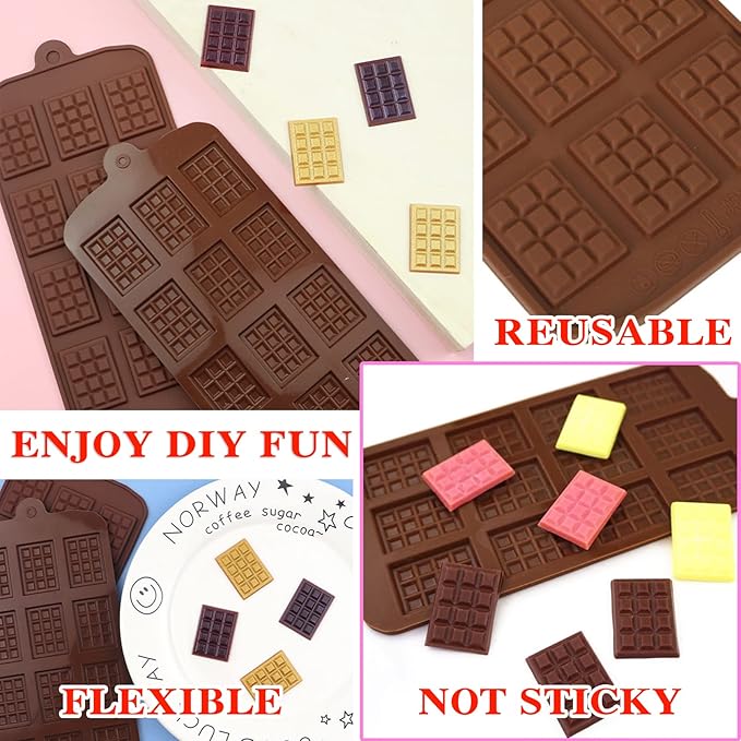 3 Pieces Silicone Break Apart Chocolate Molds, Square Non-Stick Candy Bar Mold, Reusable Protein and Candy Chocolate Mold