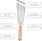 Fish Spatula Set of 2, HaSteeL Stainless Steel Slotted Spatula Turner with Riveted Wooden Handle, Professional Metal Spatulas Great for Kitchen Cooking Flipping Frying & Grilling, 2 x Hooks