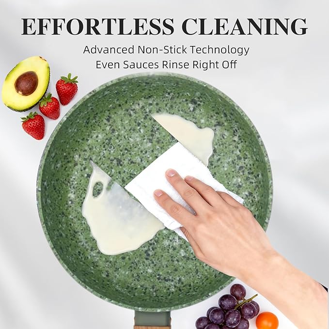 8.5 Inch Nonstick Frying Pan Skillet, 4mm Thick Aluminum Cookware with PFOA-Free Non-Toxic Coating, Induction Compatible, Dishwasher Safe, Bakelite Handle for Eggs & Pancakes, Green