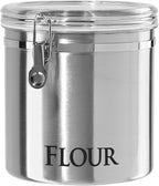 OGGI Stainless Steel Canister 62oz - Airtight Clamp Lid, Clear See-Thru Top. Large Size 5" x 7.5" & Jumbo 8" Stainless Steel Flour Clamp Canister - Airtight Food Storage Container Ideal, Dry Foods