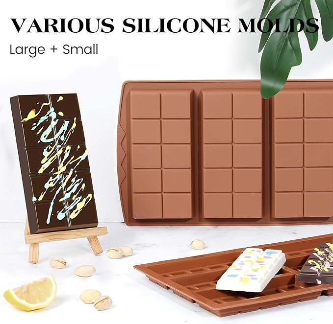 4 Pcs Chocolate Bar Mold Deep Dubai 0.85 Inch Stuffed Chocolate Molds Silicone Large Break Apart Silicone Molds (10 Snap + 5 Snap）