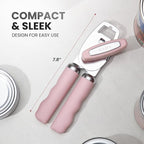 Zulay Kitchen Heavy Duty Stainless Steel Can Opener Manual with Bottle Opener - Rust Proof Manual Can Opener With Turn Knob & Comfy Soft Grip Handles - Light Pink
